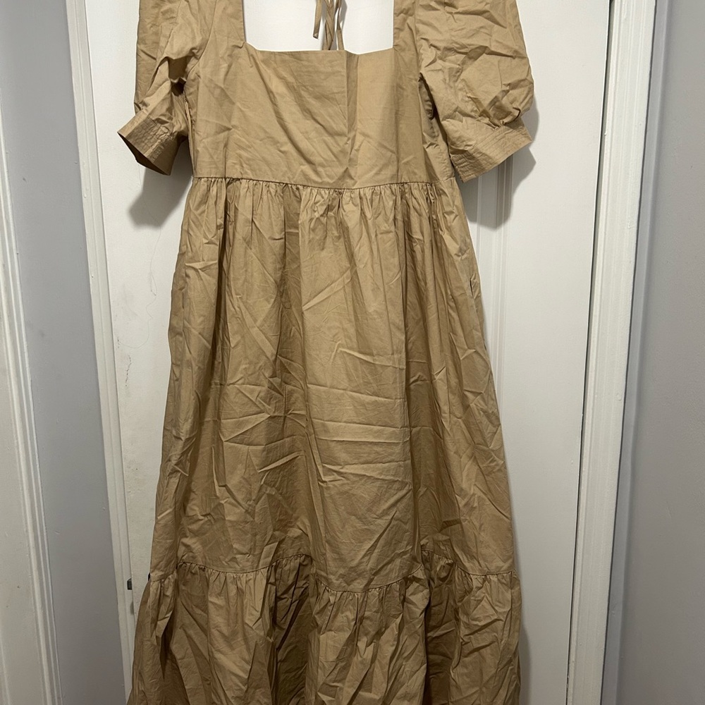 Tan Puff Sleeve Dress